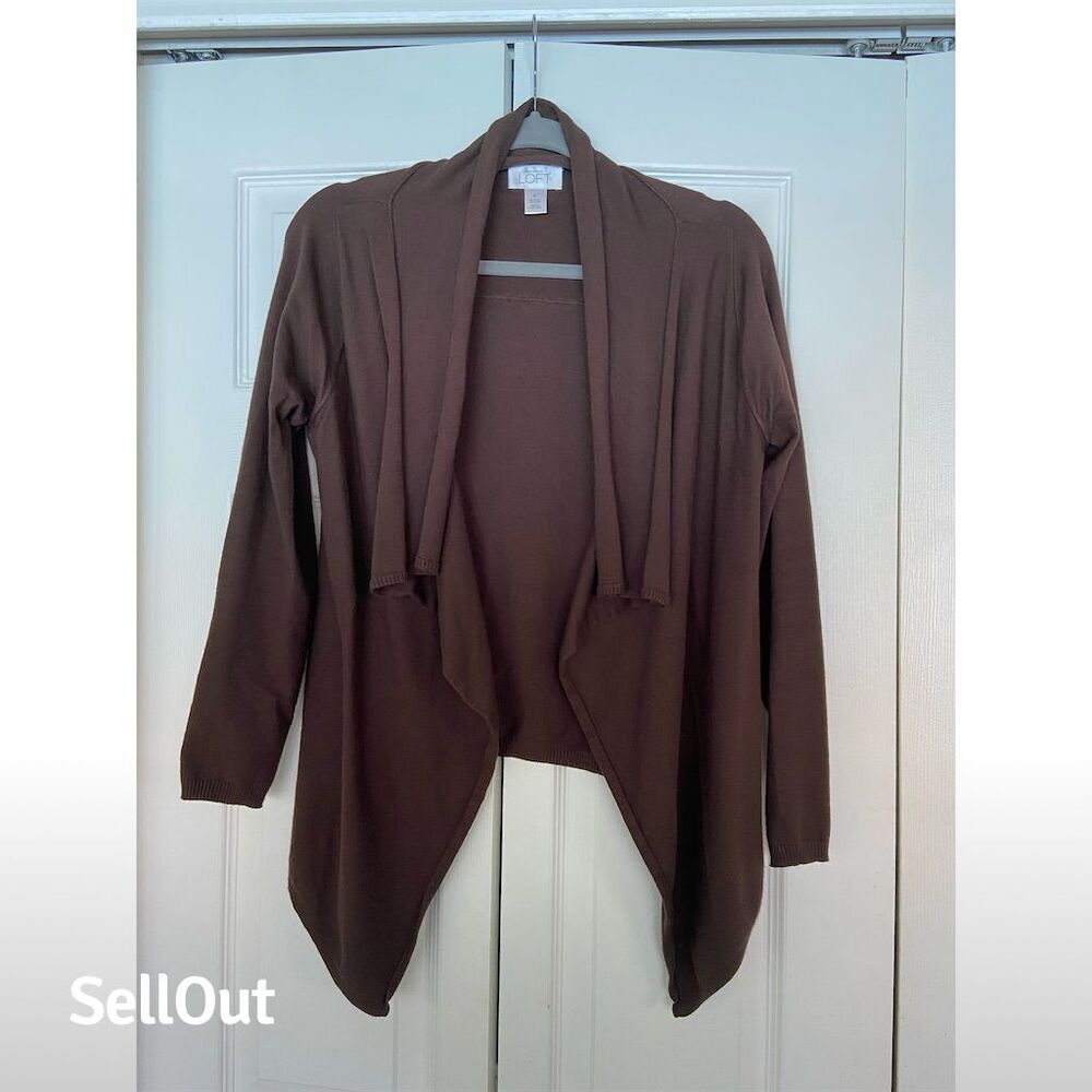 Ann Taylor LOFT Women's Brown Draped Open Front Cardigan Size S